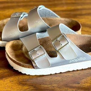 Silver Metallic Papillon Platform Birkenstock Arizona Slides size 37 EU